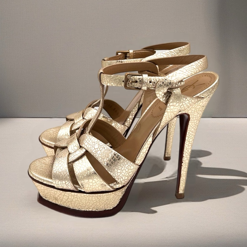 Saint Laurent Tribute platform sandals in gold 36.5